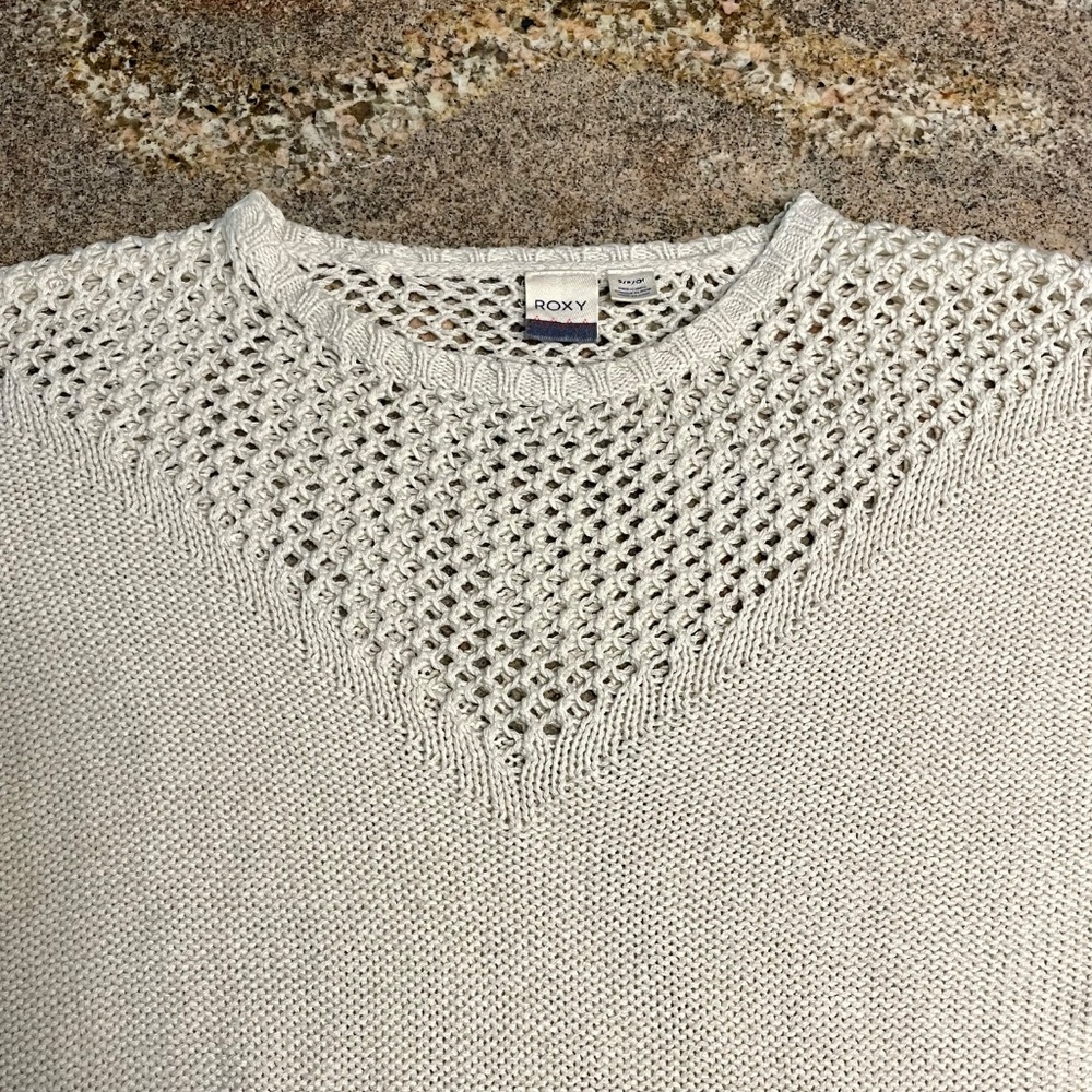 Roxy Ivory Crochet Knit Pullover Sweater Tunic Small Like New - Picture 4 of 8